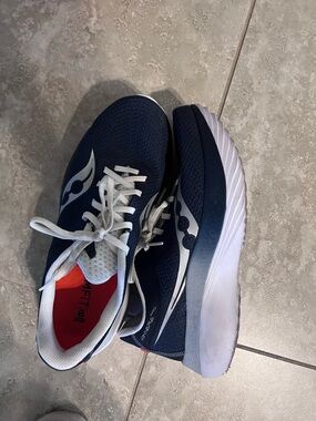 Saucony Men’s Navy and White Running Shoes with Red Insole